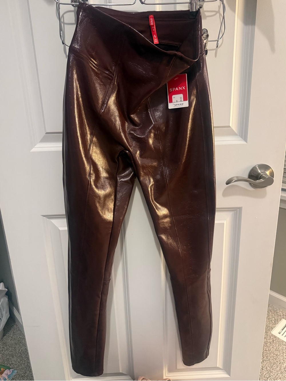 SPANX High-Shine Faux Leather Leggings in Burgundy